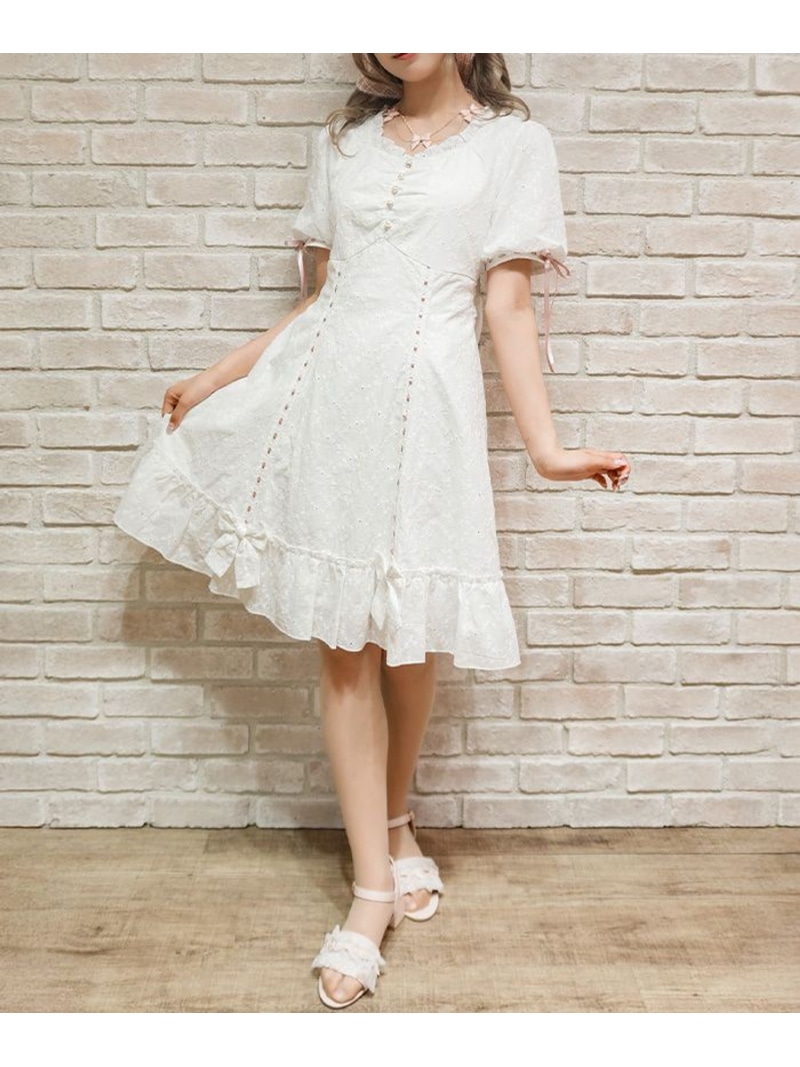 掛けはしごレースコットンワンピース axes femme POETIQUE アクシーズファム 衣装・御召しもの 衣装 緑であること サクラ色 白いこと【貨物輸送無料】[ Fashion]