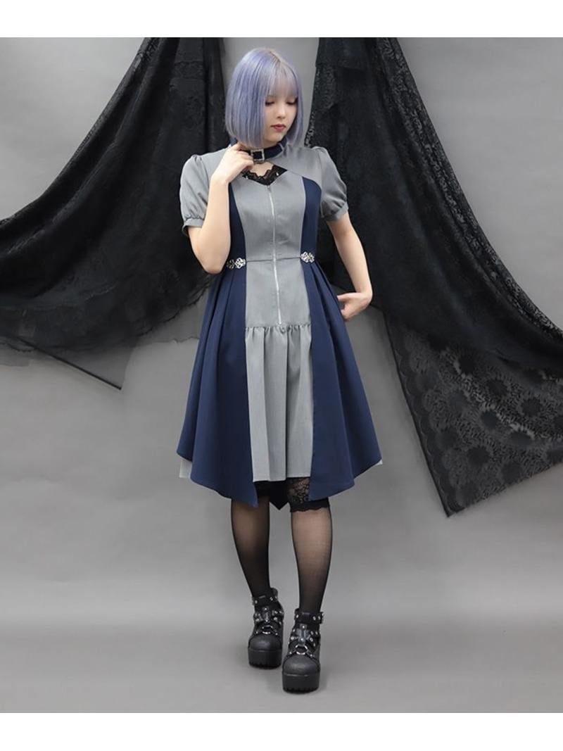 金具デザインバイカラーワンピース axes femme POETIQUE アクシーズファム 衣装・御召しもの 衣装 薄墨色【貨物輸送無料】[ Fashion]