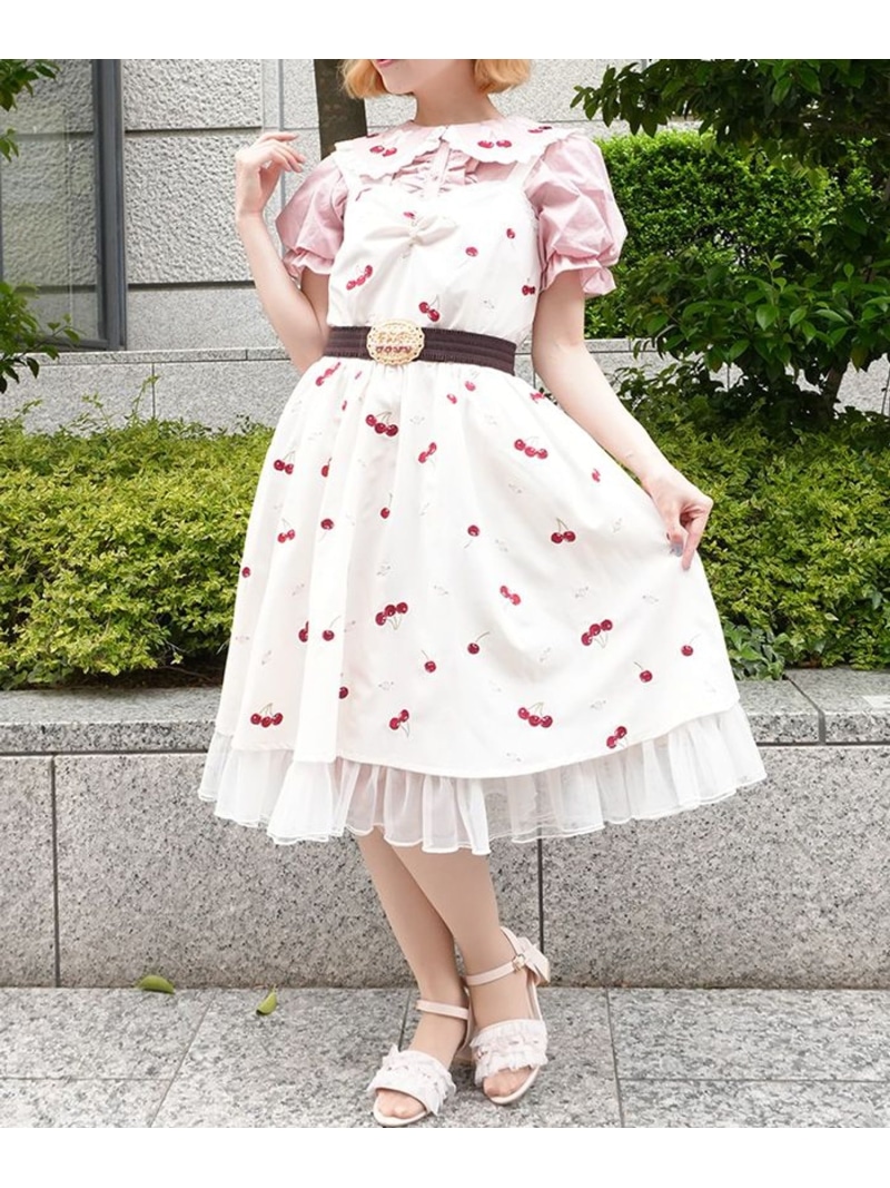 チェリー*ローズ刺繍ジャンパースカート axes femme POETIQUE アクシーズファム ワンピース・ドレス ワンピース ピンク ベージュ【送料無料】[ Fashion]｜axes femme