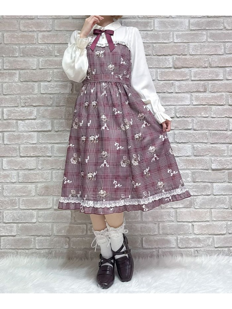 ホリデーチェック柄ワンピース axes femme POETIQUE アクシーズファム ワンピース・ドレス ワンピース ワインレッド【送料無料】[ Fashion]
