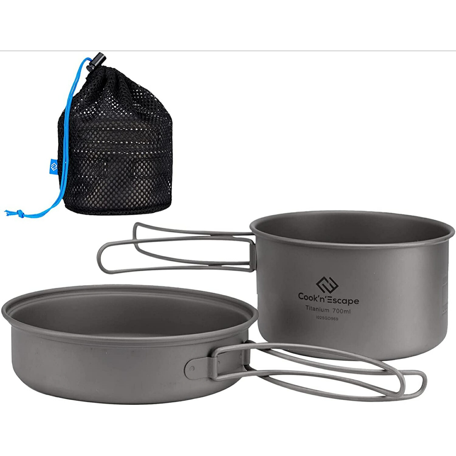 COOK'N'ESCAPE チタン クッカー セット 700ml+300ml ２点セット フライパン 調理器具 ソロセット アウトドア ピクニック 上質 キャンプ 超軽量 正規逆輸入品