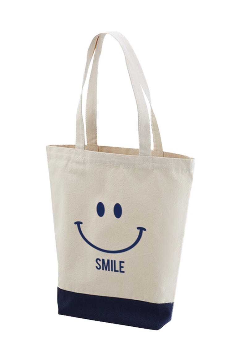 楽天市場 名入れ できる トートバッグ エコバッグ レジ袋 メンズ キャンバス 布 おしゃれ バッグ かばん Mサイズ ニコちゃん スマイル Smile 笑顔 Happy かわいい ナチュラル シンプル オフホワイト ネイビー グレー ブラック Axia Mall
