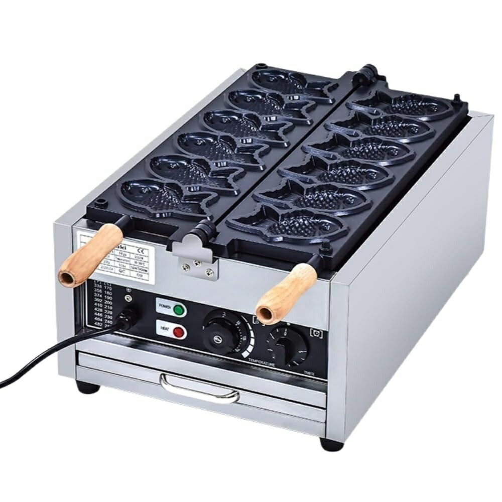 鯛焼き器 鯛焼き製造業者 お役目用 灯し火たい焼き機 6穴 お役目用 灯し火熱する 鯛焼き 焙煎機 タイ王国焼き機 クリーム 鯛焼き 焙煎機 ステンレス鋼鋼原材料 110V 熱度50-300℃、180°フリップ 首尾一貫した熱する (しろがね色)