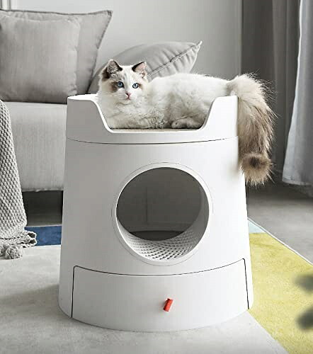 猫 室内用便器 猫スクラッチャー付 城風 上下2層 猫の巣 座布団付き添い人 猫室内用便器本体 抽き出し式の猫室内用便器本体 消臭猫の室内用便器 シャヴェル付 小ぎれい 大型猫 ニオイの拡がり押しとどめる 砂の飛び散り押しとどめる 猫装置 (白いこと)