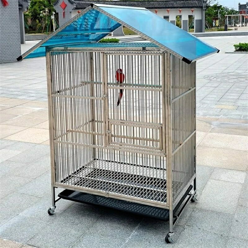 大型 鳥かご セキセイインコケージ 手乗りインコ ステンレス素材 ステンレススチールシャーシが付属 ステンレス製スタンディングスティック ユニバーサルホイール 鳥小屋 複数飼い 大きいケージ オカメインコ (雨除け付き94*64*120cm)｜あくせらいふ