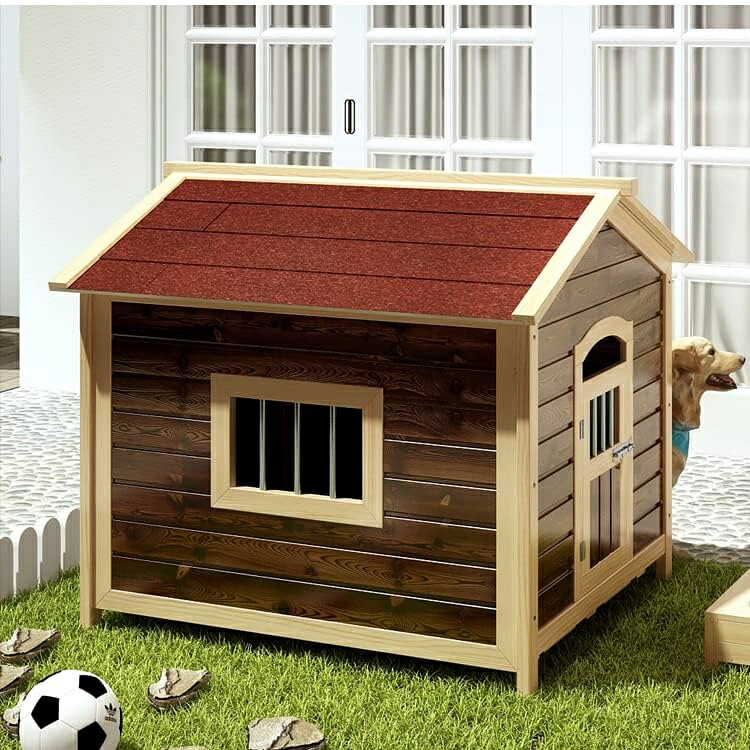 ウッドドッグハウス、醇乎たる材の犬掘ったて小屋 、防雨・雨合羽ドッグハウス大型犬用伏せ籠室外愛玩動物棲み家、室外炭化ウッドドッグハウス、小型犬用御前上等愛玩動物保護施設中型犬