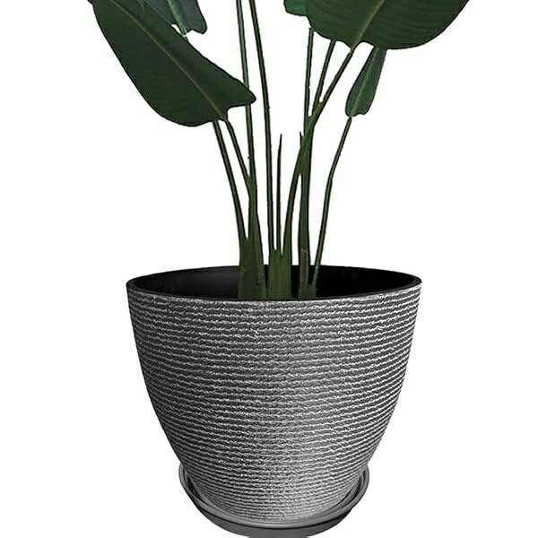 プランター 大型 おしゃれ 受け皿付き 植木鉢 深型 軽量 プラスチック 屋内 屋外用 プランター 深型 高さ37cm 排水穴付き 観葉植物 鉢 植木鉢 (40# 丸型-グレー)|あくせらいふ