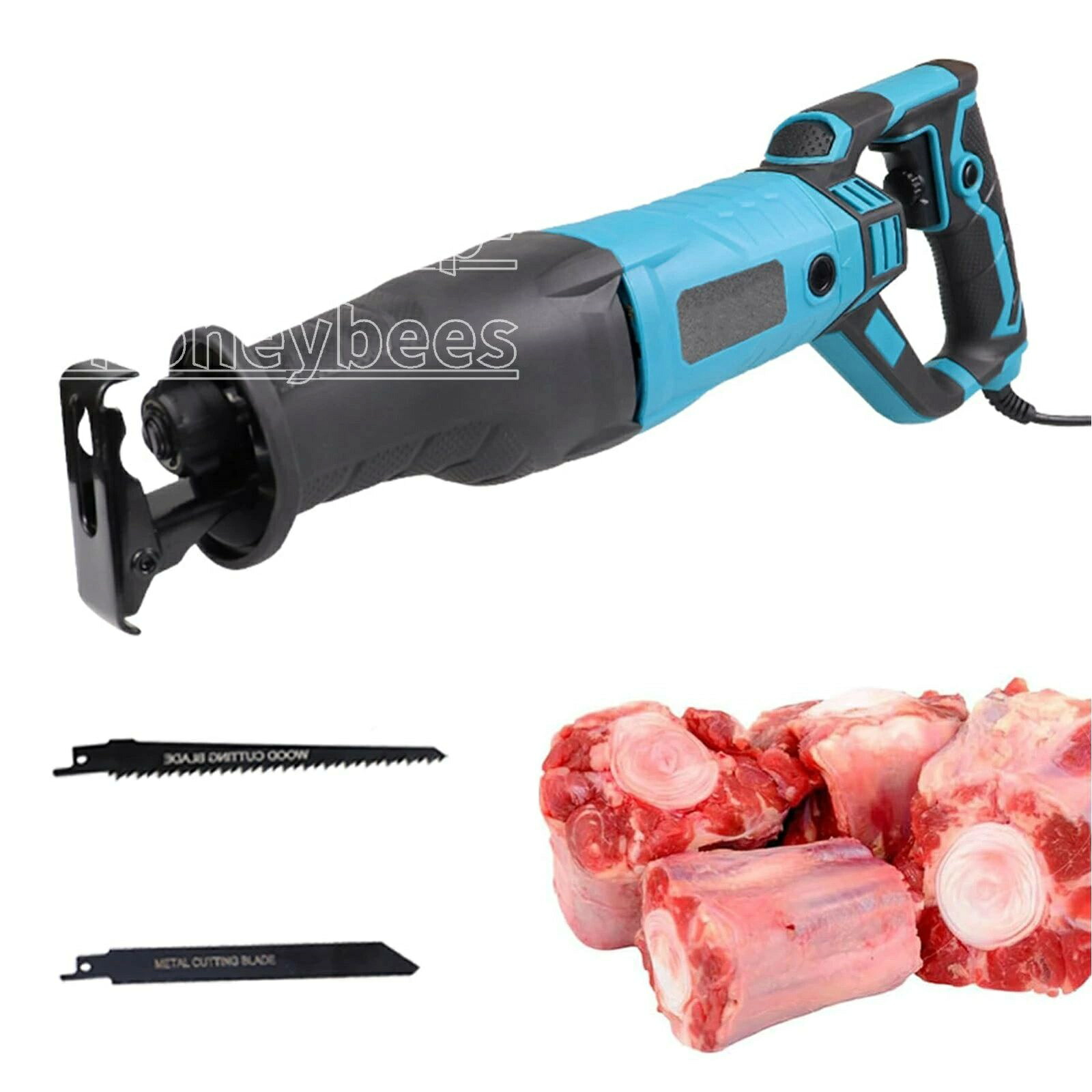 肉骨鋸盤 明かり骨鋸 御手手チェーンソー 営利主義身寄り用レシプロソ 1050W 360°手持ち部分は回転させる能力のある 6段変速合わせる 2.25mの超長有線テレビ プラグアンドプレイ 、牛骨、封鎖魚の取りすてる用 身寄り用 大工仕事切りおとす 伐採 園芸設