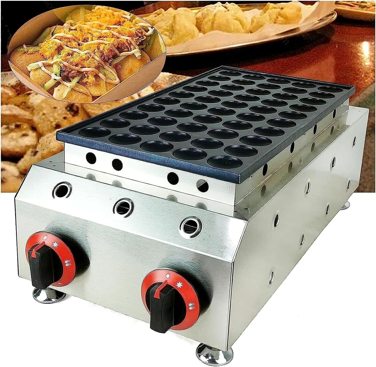 50穴LPGガスノンスティックワッフルメーカー、ミニダッチパンケーキベーカーメーカー鉄機たこ焼きグリルパンタコ玉マフィン製造機家庭用または商業用|あくせらいふ