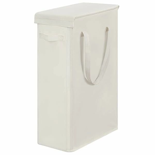 60L スリム ランドリーバスケット フタ付き 折りたたみ 洗濯カゴ 持ち手付き 収納 ランドリーボックス 防水コーティングラミーコットン（ベージュ）｜あくせらいふ