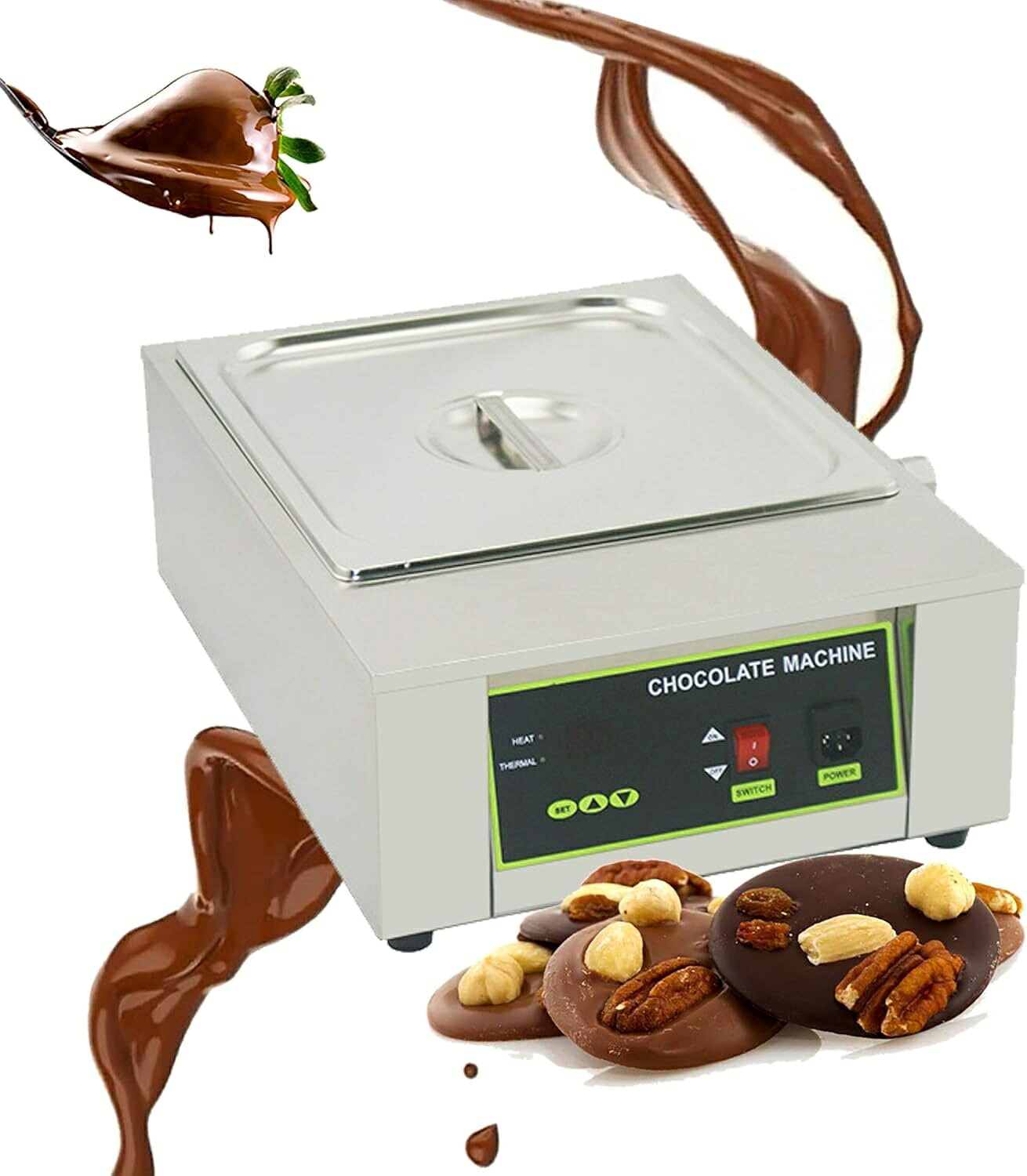 業務用チョコレートテンパリングマシン、チョコレートメルター、自動温度制御ホットヒーティングメルティングマシン、電気ヒーター液体ウォーマーポット0-90度 6pot|あくせらいふ