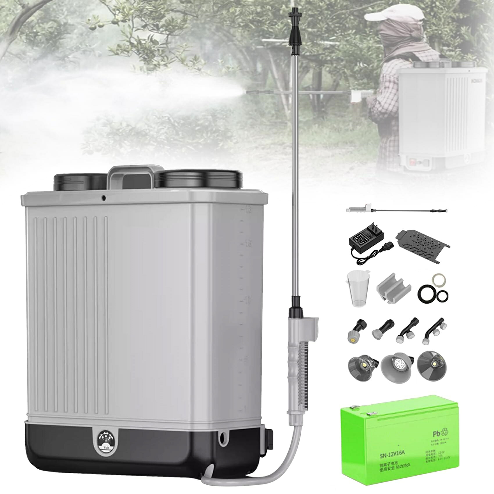 電動噴霧器 充電式 噴霧器 20L 自動噴霧器 背負い式 消毒自動噴霧器 コードレス 連続作業 大容量タンク 圧力調整 残量表示 軽量 低騒音 消毒 洗車 除草 園芸 水やり 掃除 芝生 伸縮パイプ ノズル9個付き 背負バンド付き