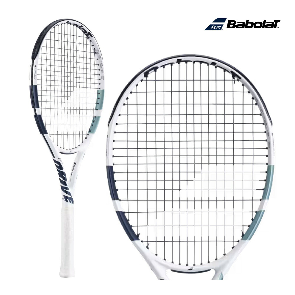 【4/11・12限定！最大1500円OFFクーポン】Babolat　エボ ドライブ ライト ホワイト　101548　2025SS　ホワイト x カデットブルー　軽量　テニスラケット　硬式テニス　バボラ　EVO DRIVE LITE White