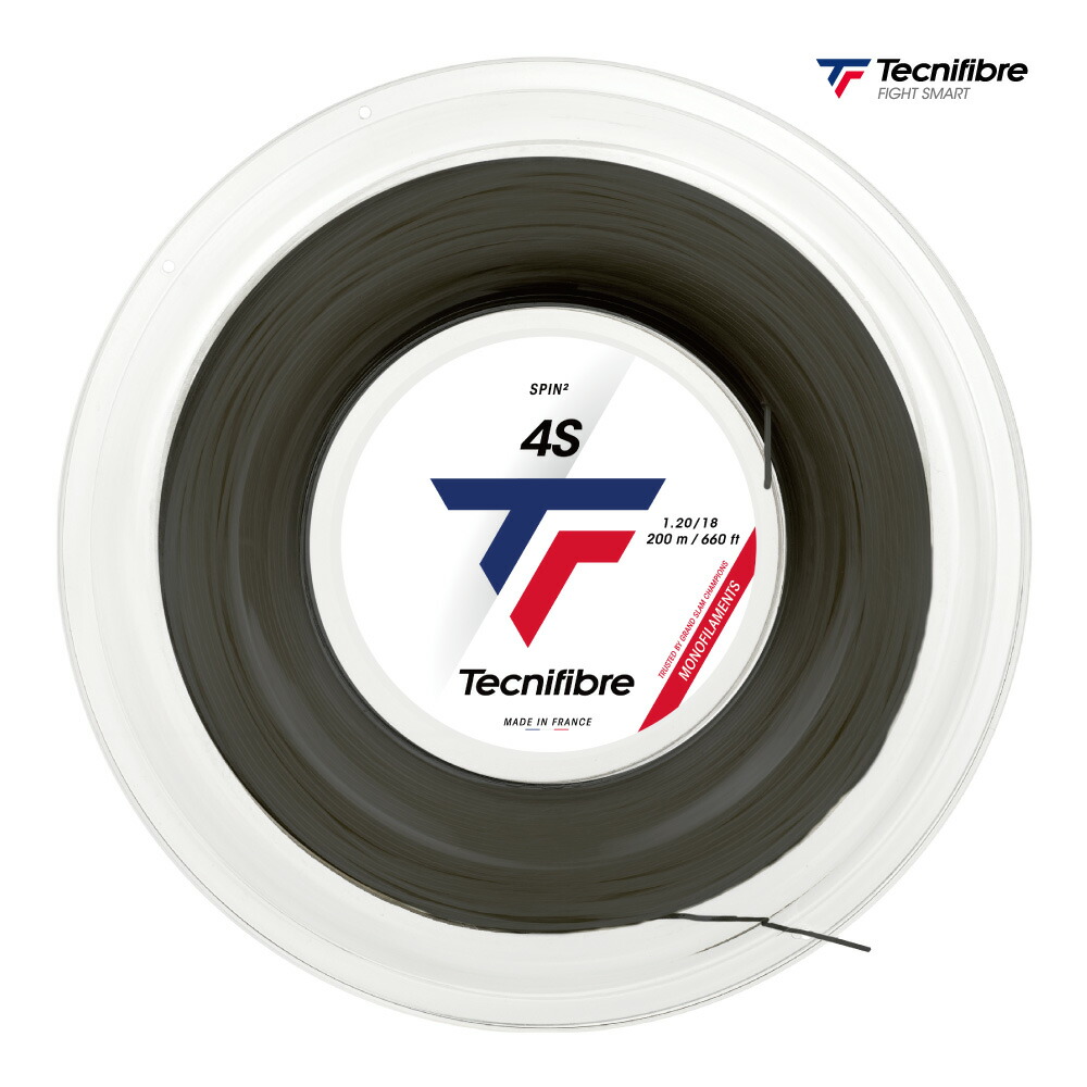 【マラソン期間中 店内最大ポイント10倍】Tecnifibre　4S　200m　ロール　ブラック　四角形　04R4S　硬式　テニス　ストリング　ガット　テクニファイバー