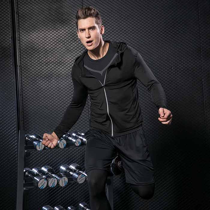 ジムウェア メンズ スポーツウェア 発汗効果 上下4点セット トレーニングウェア 運動着 長袖tシャツ 半ズボン 長ズボン ジャケット ランニングウェア マッスル ブラック シンプル S M L Xl 2xl 3xl ジャージー すかっと ボディコン ダブレット 8スタイリング 夏秋冬