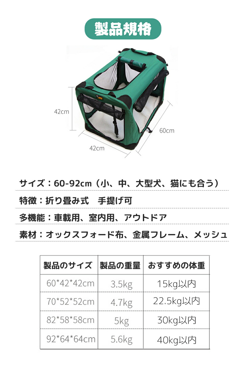 ペット キャリー 中型犬用 ソフトクレート キャリーバッグ ドライブ用 犬 大型犬 車内用 キャリーケース ケージ キャリーバック