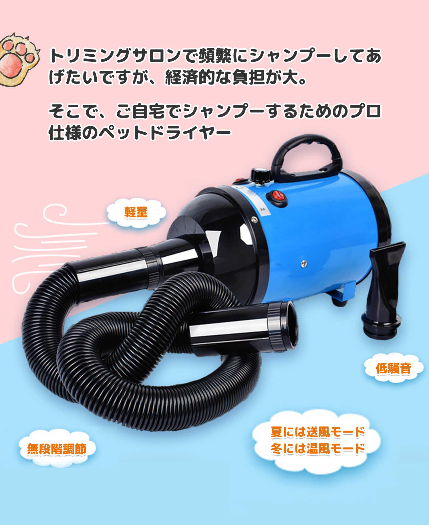 ペットドライヤー ペットヘアードライヤー ペット ヘアドライヤー ドライヤー 無段階調節 風量 温度調節 Pse