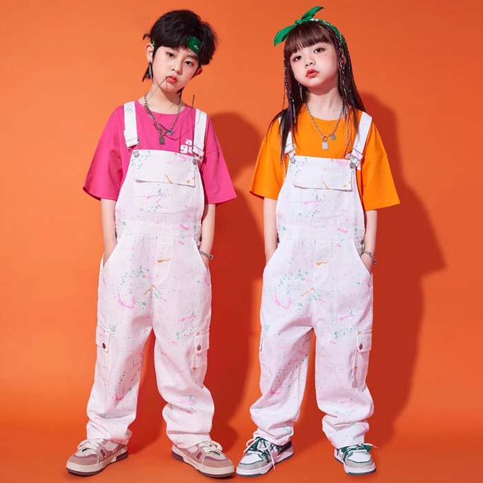 キッズ 子供用 衣装 ダンス サロペット キッズ ダンス 衣装 オーバーオール 落書き柄 サロペット 半袖tシャツ ヒップ ホップ 男の子 女の子 ジュニア ダンス衣装 ジャズ ダンス 服 発表会 ガールズ HIPHOP jazz 舞台演出服 110 120 130 140 150 160 170 180 大きいサイズ