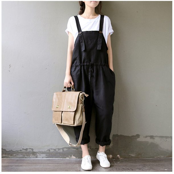 サロペットデニムパンツ レディース リネンパンツ 涼しいズボン 麻パンツ 薄手 涼しく快適 黒パン おもしろい バレンタイン 2025 プレゼント