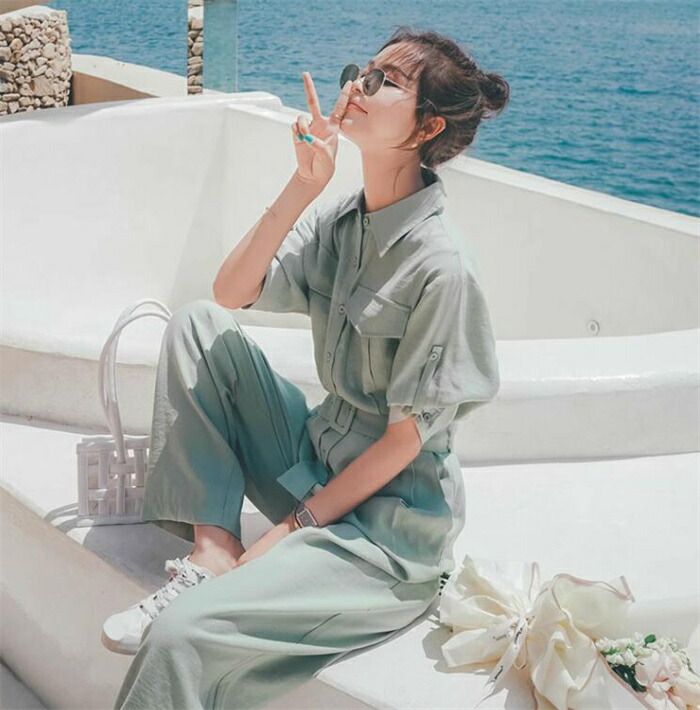 オールインワン パンツ レディース サロペット ロング ワイド パンツ 夏 ゆったり きれいめ 半袖 ワンピース 無地 シンプル おしゃれ 人気 旅行 水遊び 海 旅行 カジュアル リゾート