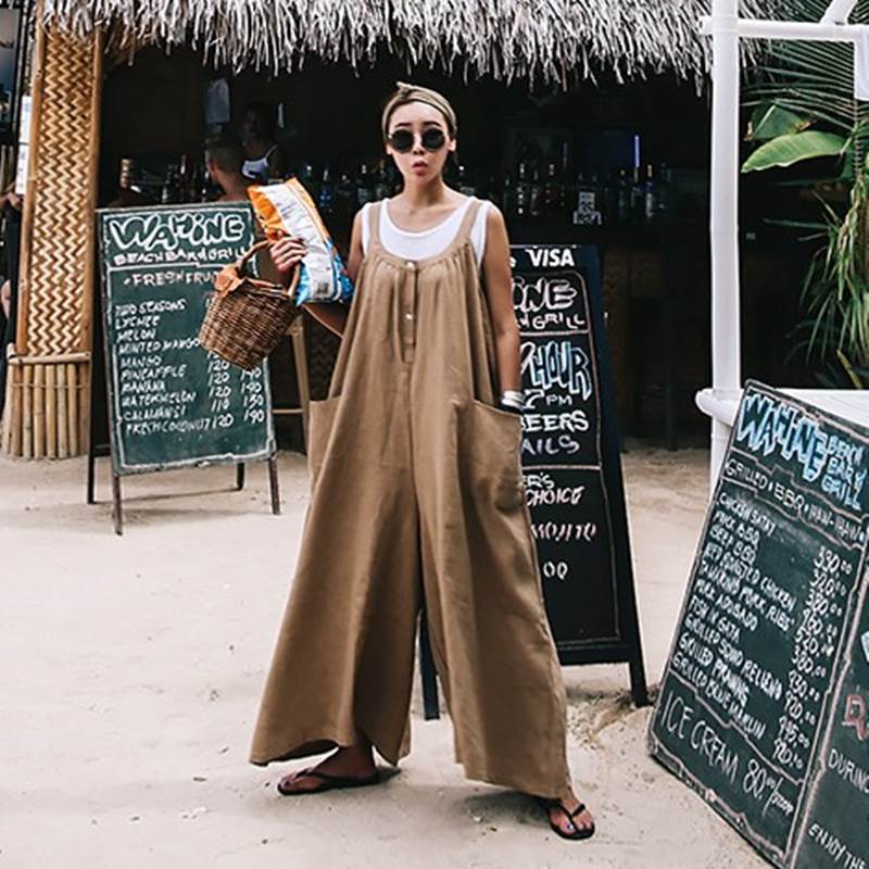 オーバーサイズサロペット ボトムス パンツ サロペット ロング ロング丈 袖なし ノースリーブ ラウンドネック ワイド 綿 麻 リネン かわいい 大人可愛い きれいめ シンプル カジュアル 大人 上品 おしゃれ お洒落 レトロ 大人女子 こなれ感 キュート ガーリー 個性的