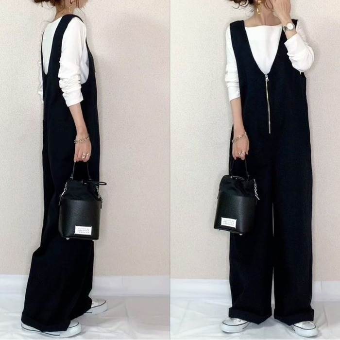 ボトムス サロペット ワイドパンツ ワイド ファスナー 前開き 大人可愛い シンプル カジュアル おしゃれ かっこいい 大人可愛い こなれ感 ラフ ボーイッシュ スポーティー 個性的 無地 オールシーズン 10代 20代 30代 40代 レディース 学生 通学 デート お出かけ