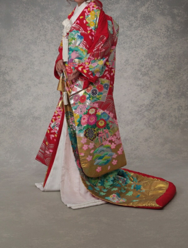 レンタル 紅白色打掛特集 おめでたい 丸章赤地着物セット天扇爛漫 着物レンタル 色打掛レンタル 色打掛 貸衣装 貸衣裳フルセット かつら 白無垢 紋服セットでセット割有 往復送料無料 １５０ｃｍ １７０ｃｍ 花嫁衣裳 きもの