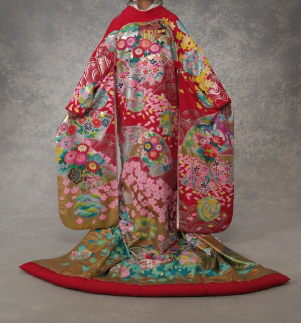 レンタル 紅白色打掛特集 おめでたい 丸章赤地着物セット天扇爛漫 着物レンタル 色打掛レンタル 色打掛 貸衣装 貸衣裳フルセット かつら 白無垢 紋服セットでセット割有 往復送料無料 １５０ｃｍ １７０ｃｍ 花嫁衣裳 きもの