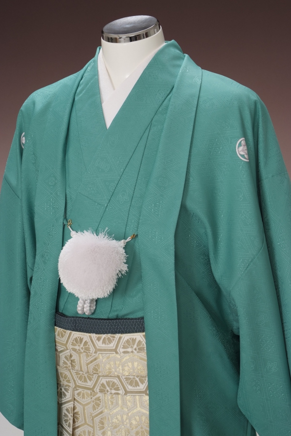 K42】男物アンサンブル 着物 羽織 深緑 紬 和装 和服 衣装 大衆演劇+