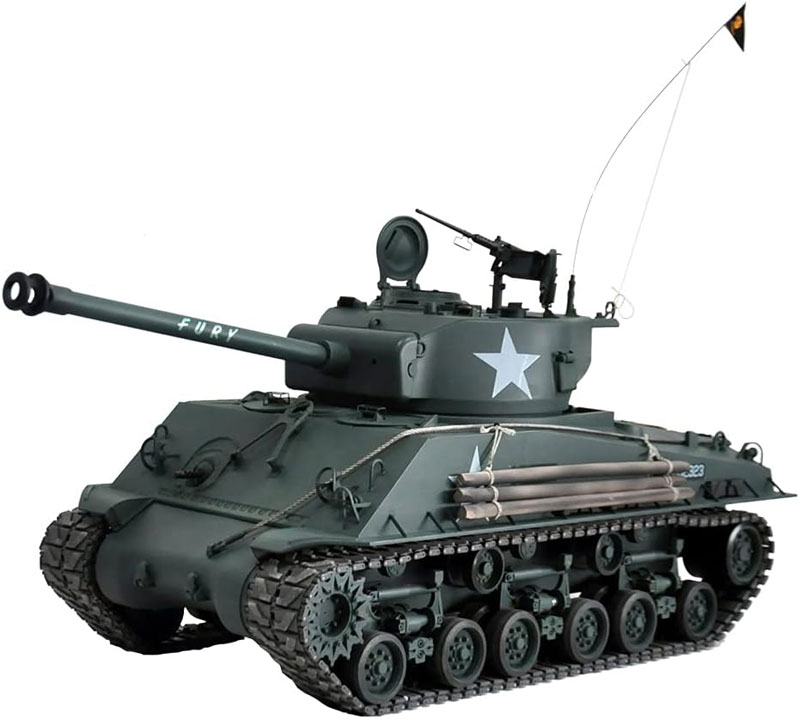 ラジコン戦車半完成品ホーベンHooben  1/10 M4A3E8 Fury Sherman米国フューリー中戦車　RTR（メタルシャーシ・ナイロンキャタピラ・砲身リコイルシステム・サウンド・オリーブグリーン塗装）