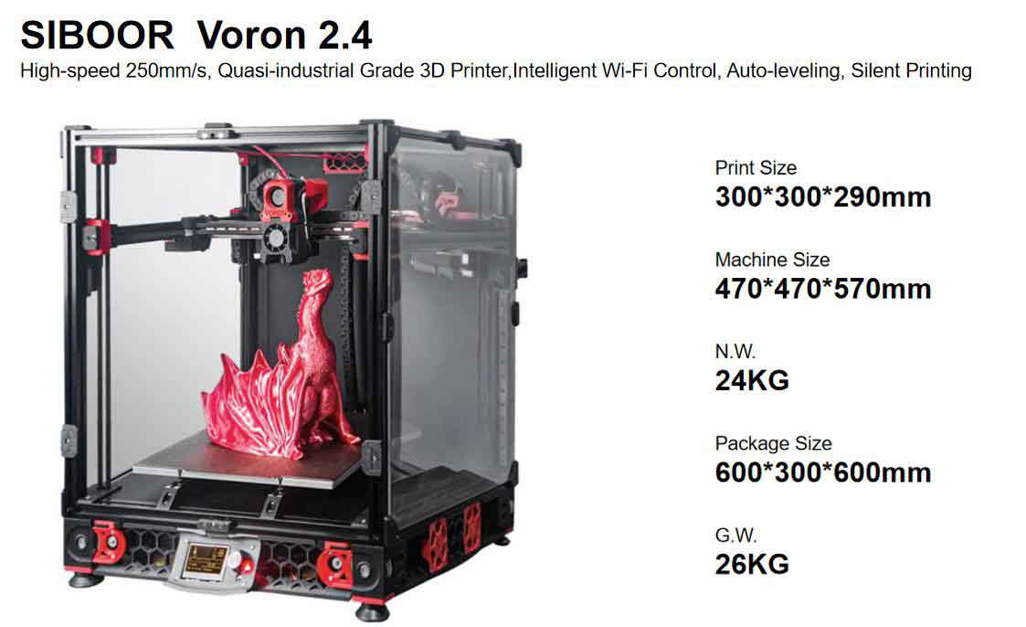 SIBOOR Voron 2.4 3D印刷機精神的な統合一揃いの道具 300x300x290粍刷り上げる大いさ/弾丸道路250粍/s、準加工評価/Wi-Fi/オートレベリング/無声映画刷り上げる【定まり売りわたす代わりになる店】