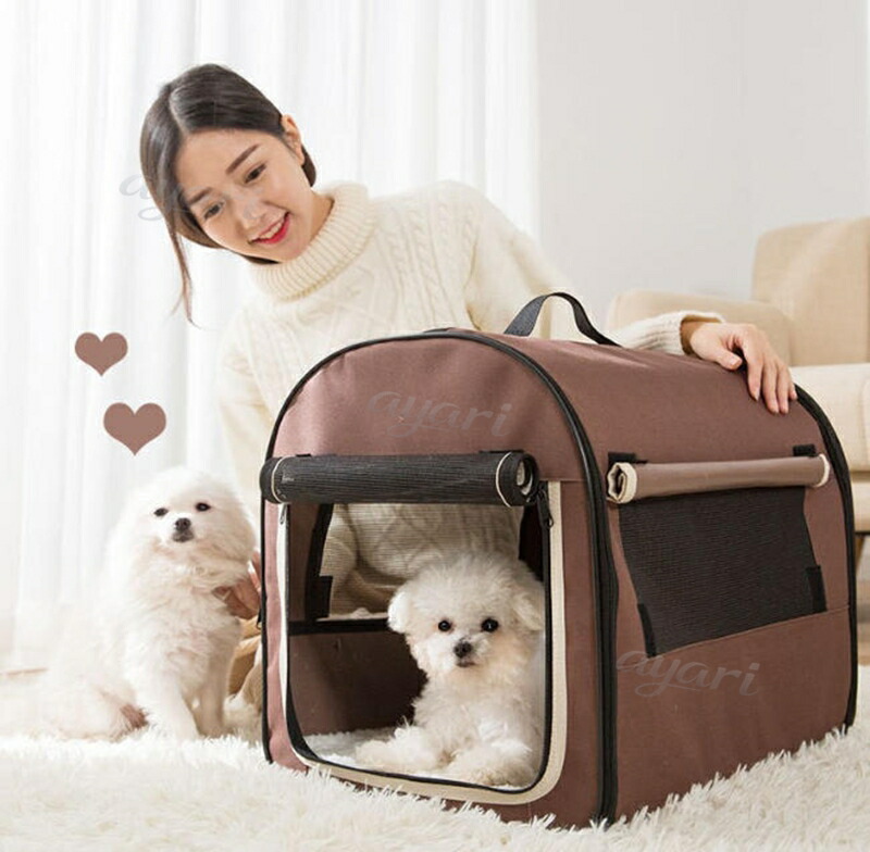 折りたたみ ホンブルグ帽伏せ籠 犬 猫 キャリーバッグ付 M大きさ奥ぶかさ60×横幅46×高さ51糎 小型犬