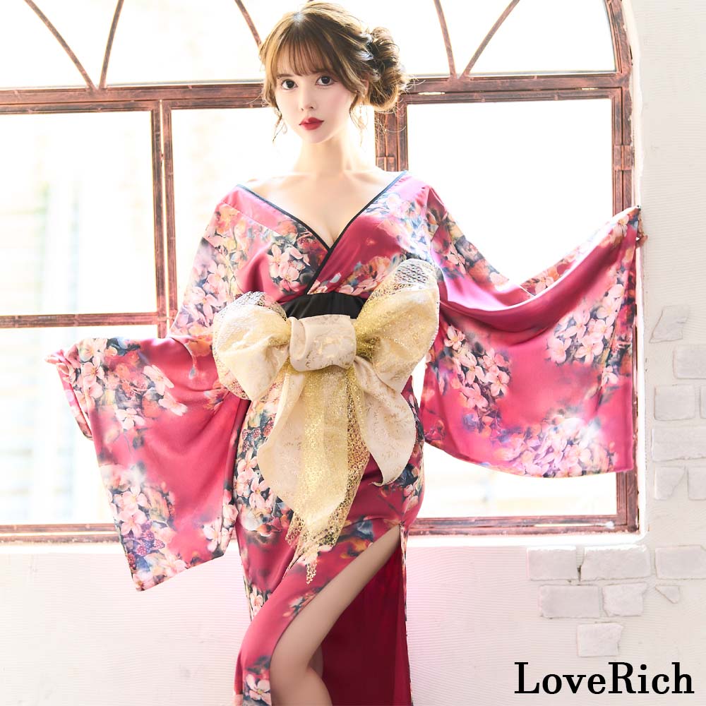 0958小花柄 スリット ロング 豪華 帯 花魁 着物 ドレス コスプレ イベント ハロウィン Sale 72 Off