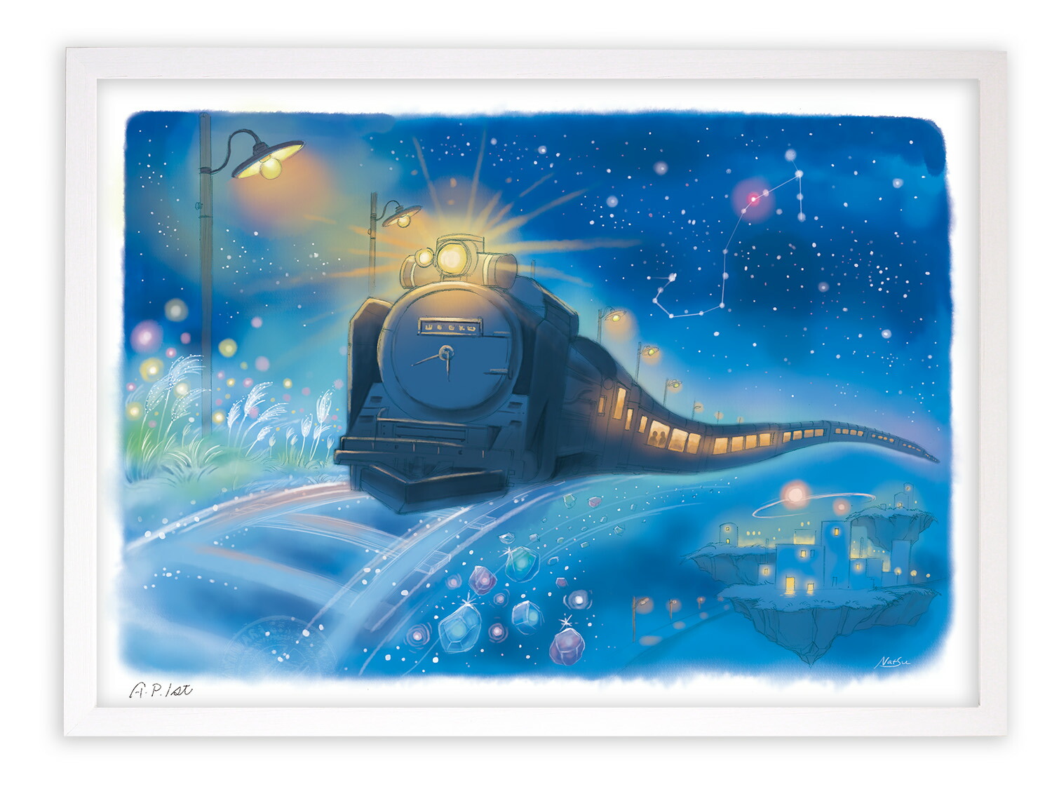 版画 絵画 世界の名作 宮澤賢治 銀河鉄道の夜「星めぐり」/インテリア 額入り 風景画 ポスター アート アートパネル リビング 玄関に飾る 寝室 風水 プレゼント モダン アートフレーム　油絵 おしゃれ 壁掛け 絵