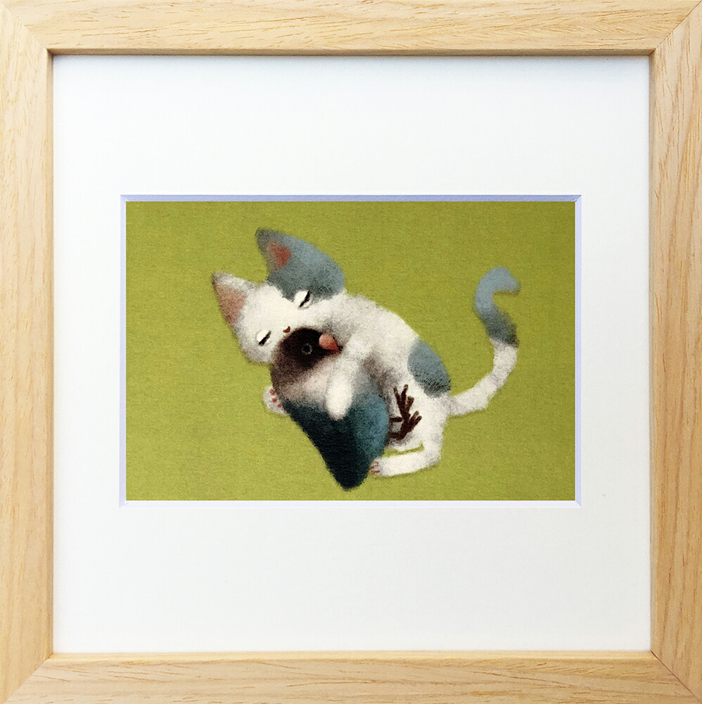 絵画 壁掛け絵【バラの庭で絵を描いている少女と遊んでいるかわいい猫2匹】 zno-62846.jpg