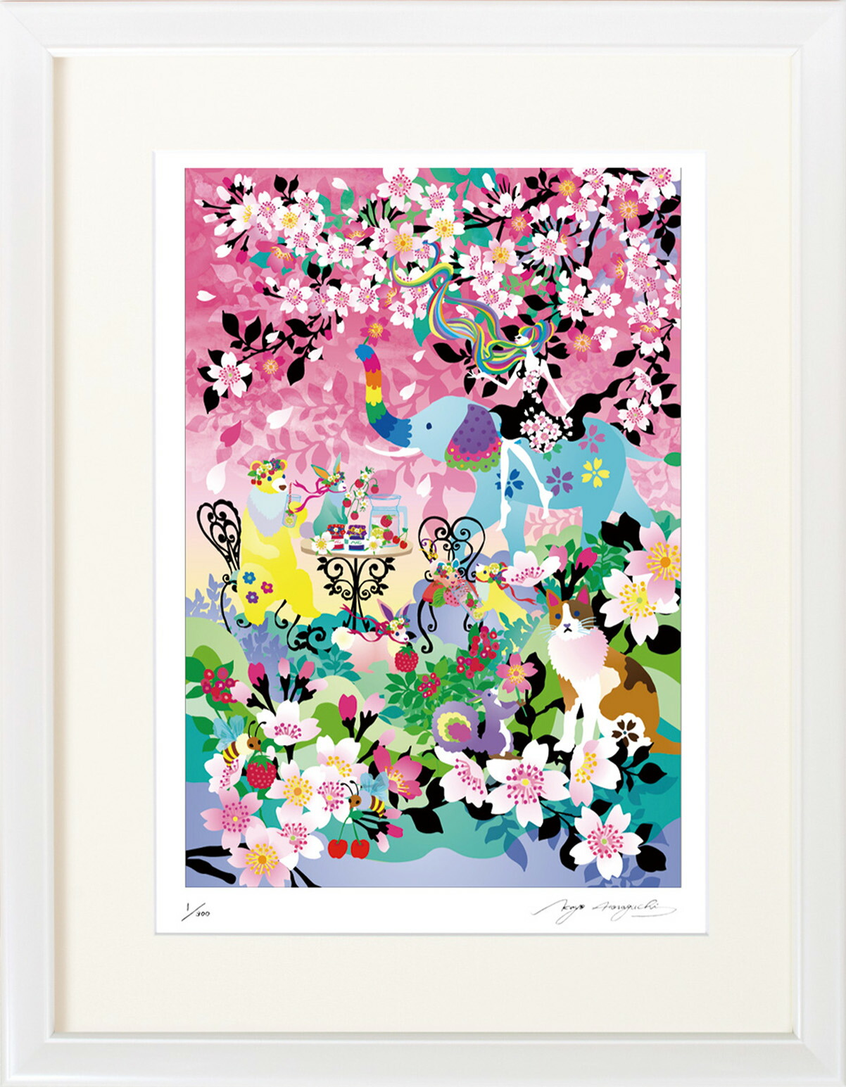 最大100%ポイントバック！限定抽選 絵画 ほらぐちかよ 出会いの春（Ｃ６７３２） インテリア 壁 に飾る絵 リビング 玄関 ギフト 子ども部屋 プレゼント アート フレーム付 壁飾り 額縁付き 御祝 贈り物 おしゃれ 壁掛け