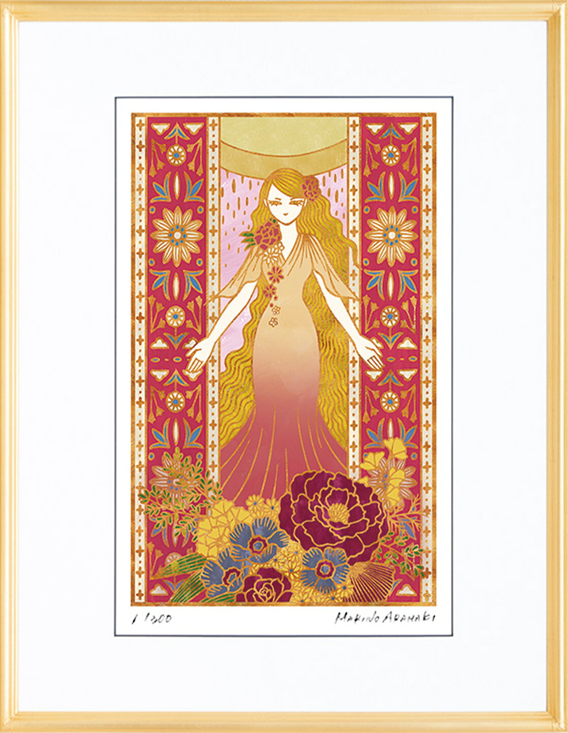 絵画 荒巻 まりの 春の乙女（Ｃ６８０９） インテリア 壁 に飾る絵 リビング 玄関 ギフト 子ども部屋 プレゼント アート フレーム付 壁飾り 額縁付き 御祝 贈り物 おしゃれ 壁掛け - 商品メイン画像