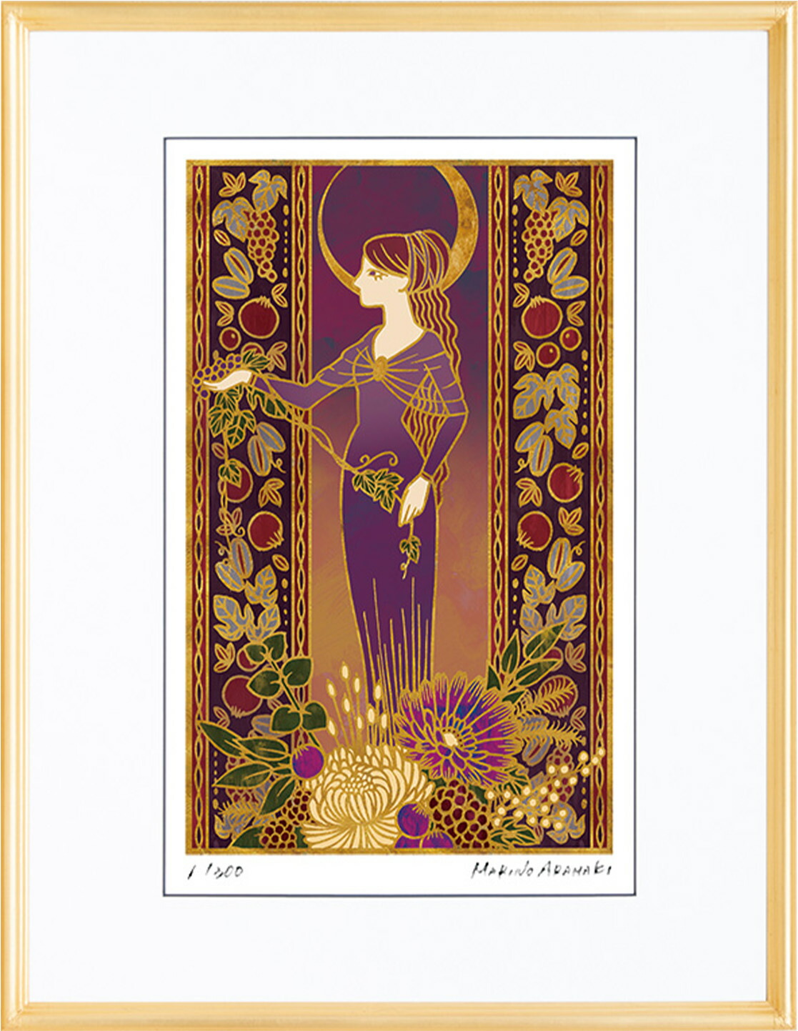 絵画 荒巻 まりの 秋の乙女（Ｃ６８１１） インテリア 壁 に飾る絵 リビング 玄関 ギフト 子ども部屋 プレゼント アート フレーム付 壁飾り 額縁付き 御祝 贈り物 おしゃれ 壁掛け
