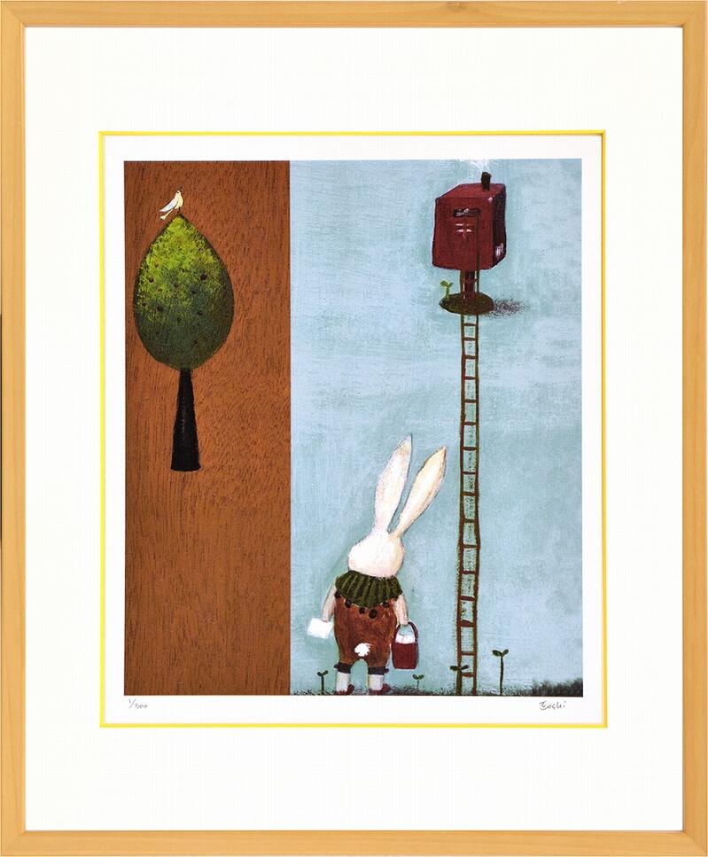 絵画 まつもととしこ ポスト/インテリア 額入り 額装込 風景画 油絵 ポスター アート アートパネル リビング 玄関 プレゼント モダン アートフレーム 飾る Lサイズ おしゃれ 壁掛け 絵