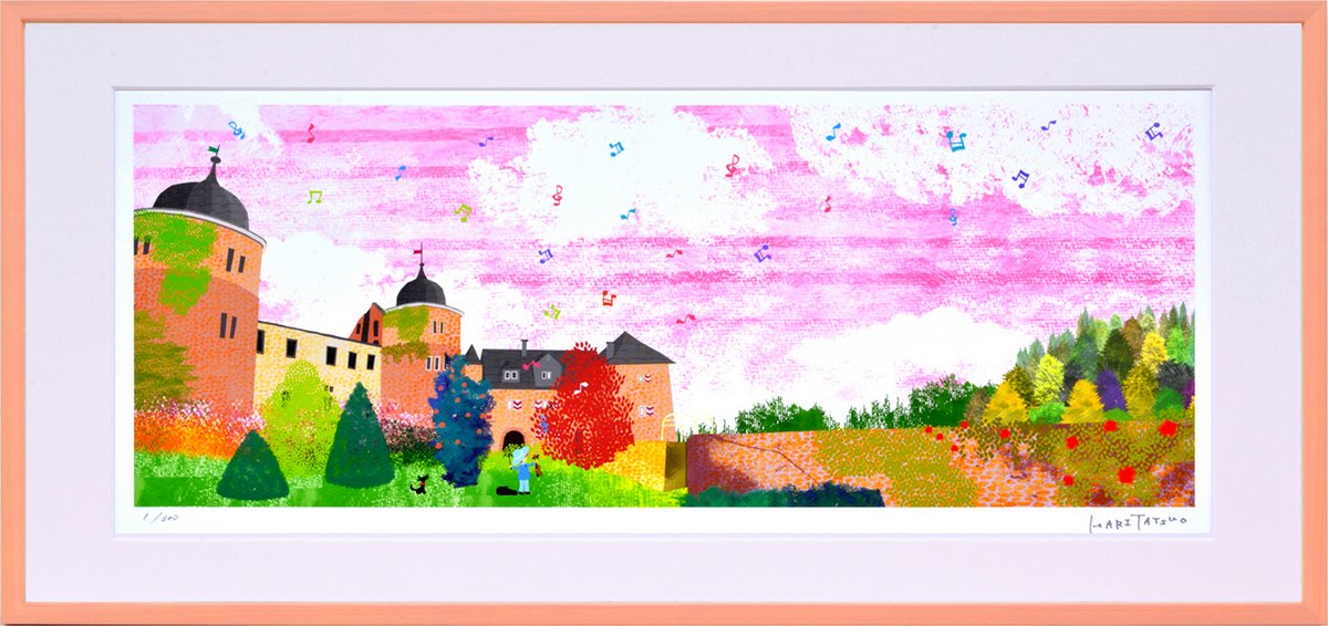 絵画 はりたつお 秋空のサバブルク城(L)/インテリア 額入り 額装込 風景画 油絵 ポスター アート アートパネル リビング 玄関 プレゼント モダン アートフレーム 飾る LLサイズ おしゃれ 壁掛け 絵｜絵画・壁飾り　風景専門店あゆわら