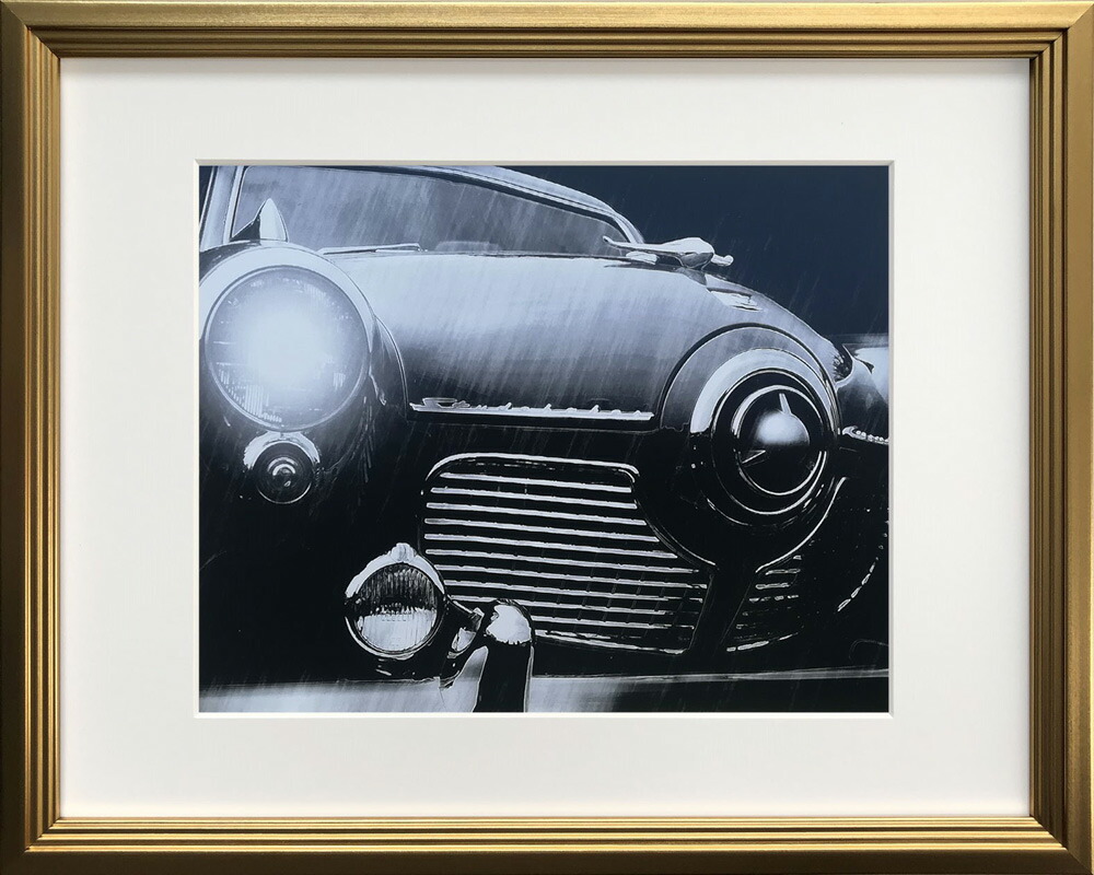 最大100%ポイントバック！限定抽選 絵画 リチャード ジェームス Studebaker Rain インテリア クラシックカー アート リビング 玄関 廊下 壁飾り 額付き モノクロ クール ギフト プレゼント 部屋に飾る アートフレーム Mサイズ おしゃれ 壁掛け 絵