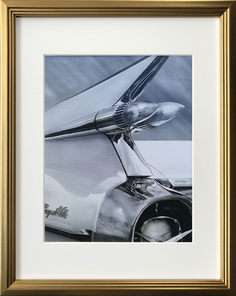 最大100%ポイントバック！限定抽選 絵画 リチャード ジェームス White Cadillac インテリア クラシックカー アート リビング 玄関 廊下 壁飾り 額付き モノクロ クール ギフト プレゼント 部屋に飾る アートフレーム Mサイズ おしゃれ 壁掛け 絵
