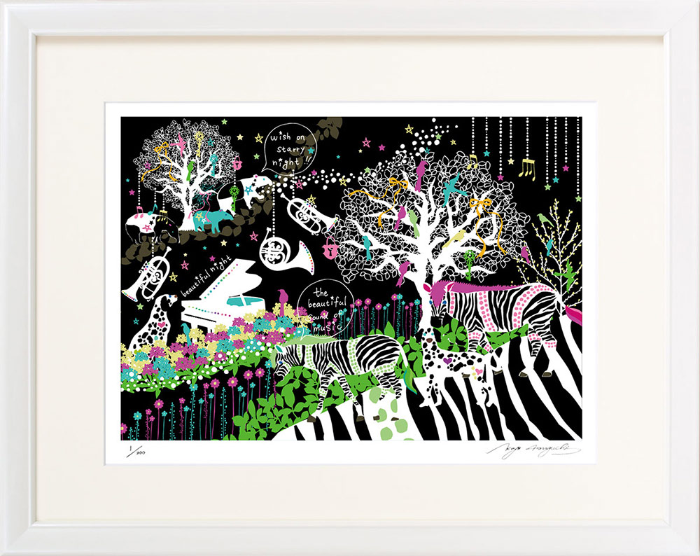 絵画 ホラグチ カヨ starry night black インテリア 壁 に飾る絵 リビング 玄関 ギフト 子ども部屋 かわいい 元気になる絵 プレゼント アート フレーム付 壁飾り 額縁付き 御祝 贈り物 LLサイズ おしゃれ 壁掛け 絵