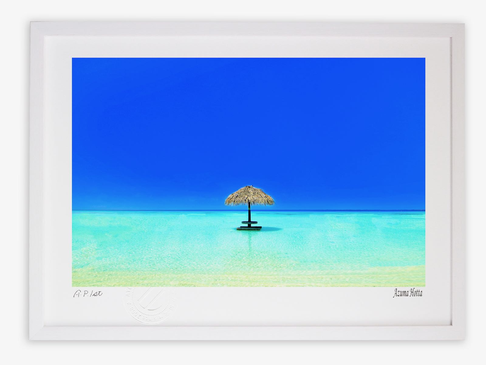 最大100%ポイントバック！限定抽選 版画 絵画パラソルと青い空 /インテリア 額入り 額装込 風景画 油絵 ポスター アート アートパネル リビング 玄関 プレゼント モダン アートフレーム 飾る おしゃれ 壁掛け 絵