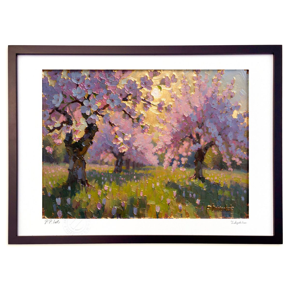 版画 春の桜と草原の風景 (feather)インテリア 壁掛け 額入り 風景画 ポスター アート リビング 玄関に飾る 風水 プレゼント モダン アートフレーム｜絵画・壁飾り　風景専門店あゆわら