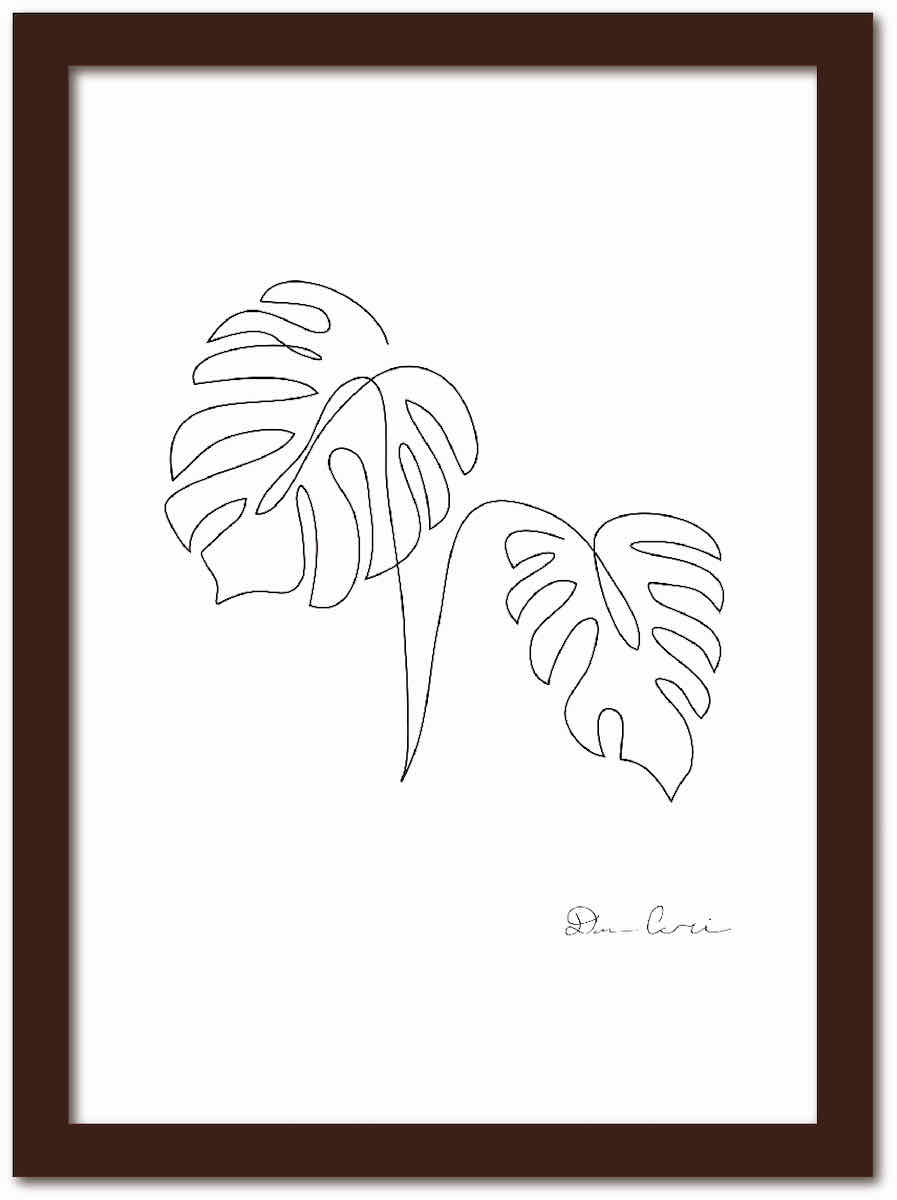 アートフレーム ラインアート Monstera3 モンステラ3 ブラウンフレーム Mサイズ 額入り シンプル インテリア アート 入門 絵画 おしゃれ 壁掛け 絵
