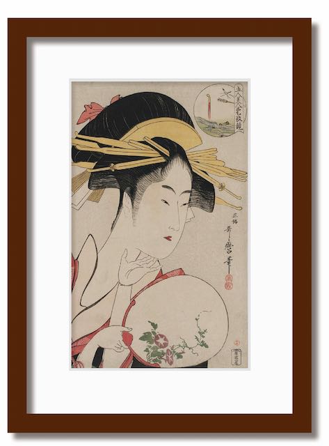 版画　歌麿　美人　手紙 巻物 恋文 額装　オブジェ　インテリア ka-wr-1008br.jpg
