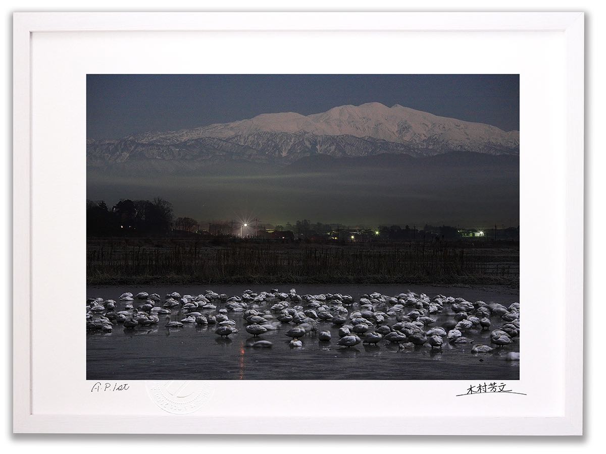 アートフォト 絵画 壁掛け 月夜に眠る白鳥と白山2/加賀市/インテリア 壁掛け 額入り 額装込 風景画 油絵 ポスター アート アートパネル リビング 玄関 プレゼント モダン アートフレーム おしゃれ 飾る｜絵画・壁飾り　風景専門店あゆわら