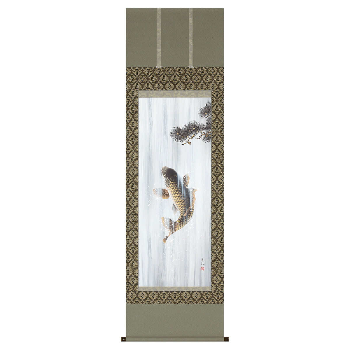 楽天市場】掛軸 松鯉登流図 神田有記画(掛け軸 尺五立）幅54.5cm×丈