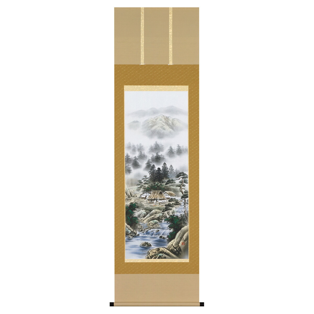 手描き 掛け軸 「四神相応山水」棚橋玄道 尺五立 幅54.5&times;丈190cm 桐箱収納 モダン 手描き 掛け軸 床の間 和室 おしゃれ 壁掛け 絵｜絵画・壁飾り　風景専門店あゆわら 55,660円